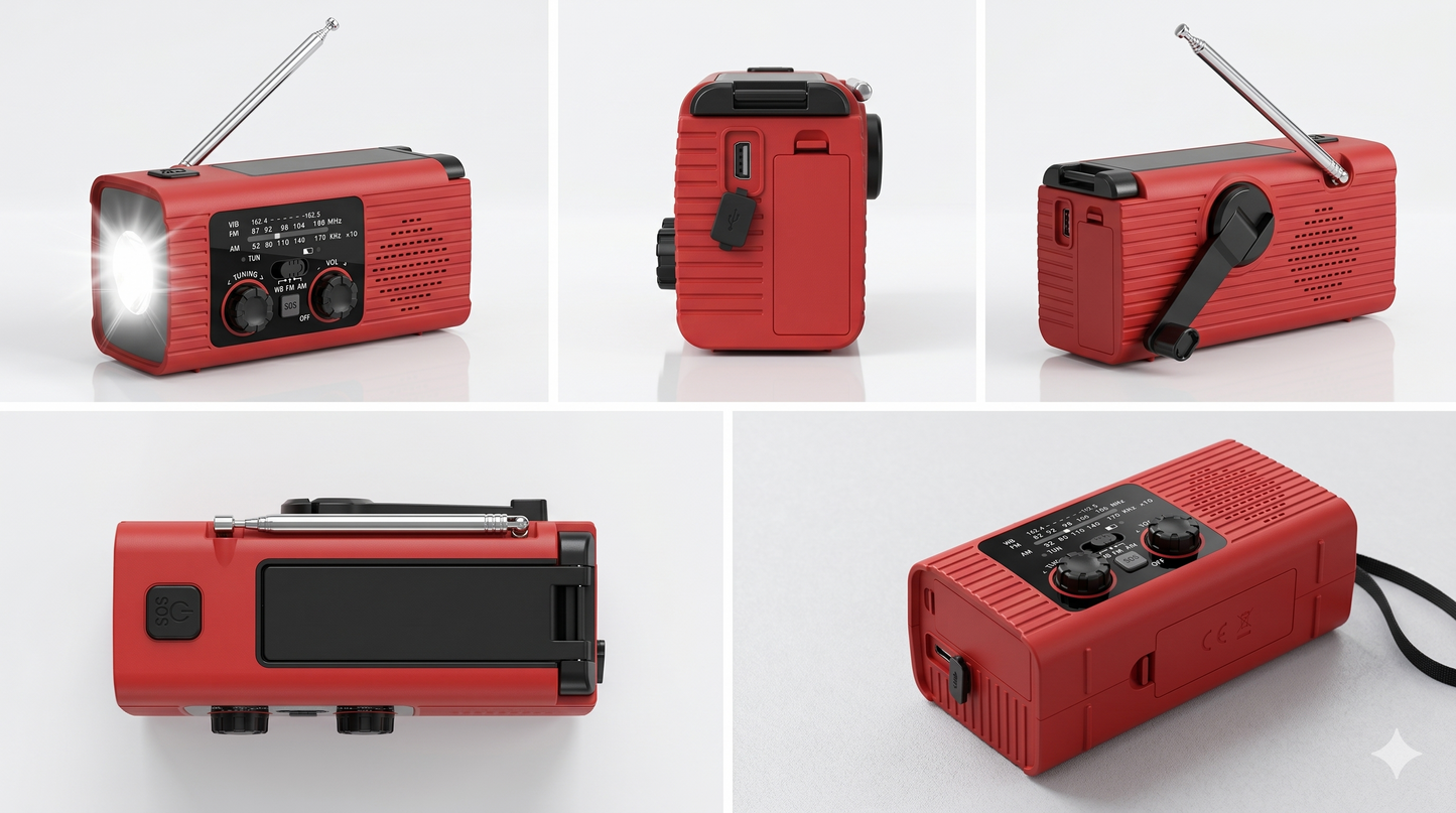 Emergency Radio with LED Light Solar Hand Crank